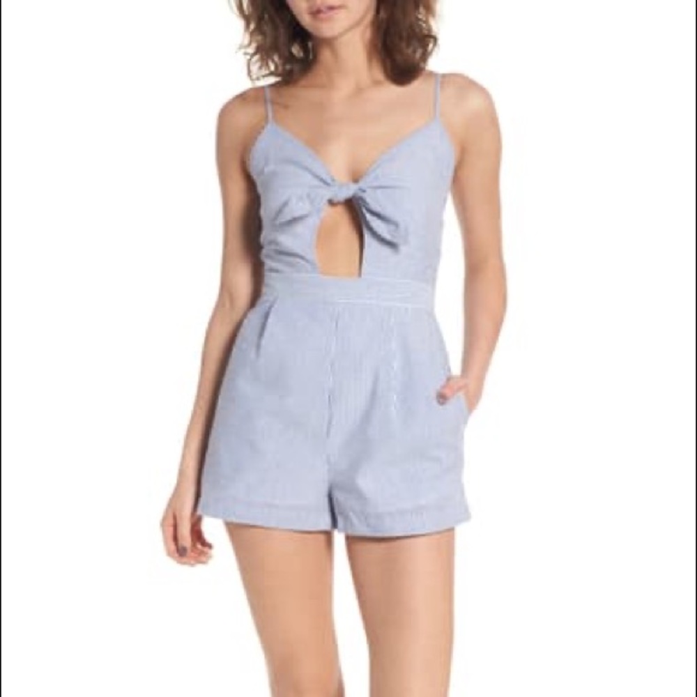 Everly Tie Front Seersucker Romper